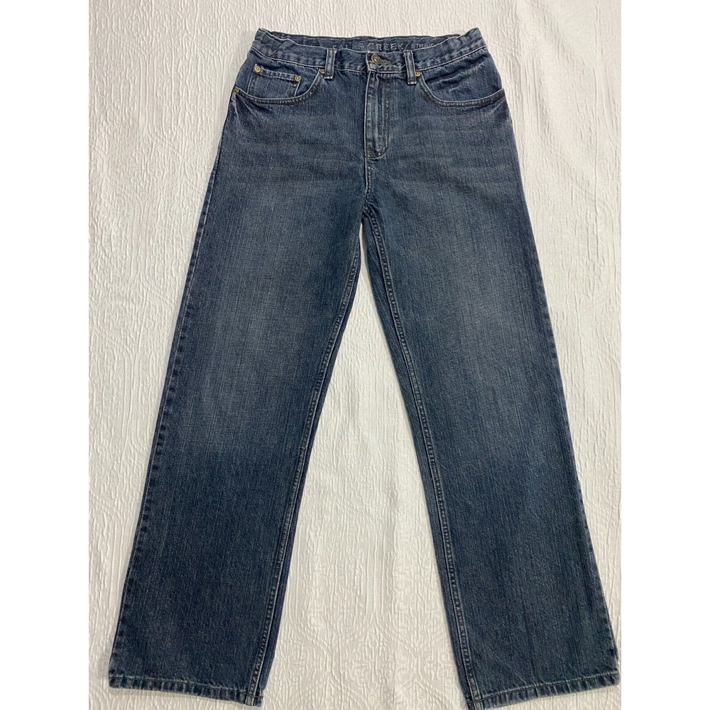 Falls Creek Boys Size 16 Blue Straight Leg Whiskers Denim Jeans 28x30